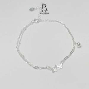 Lắc tay bạc Bacbliss dây đôi bướm kèm charm bi LTN-002