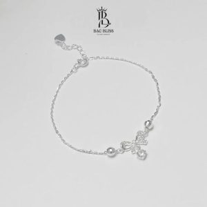 Lắc tay bạc nữ Bacbliss mặt nơ charm đá LTN-001
